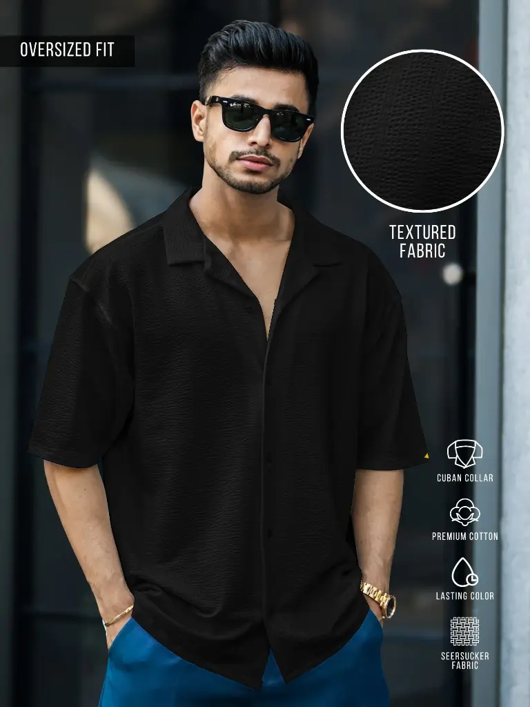 Seersucker Black Half Sleeve Shirt.webp