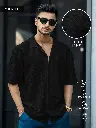 Seersucker Black Half Sleeve Shirt.webp