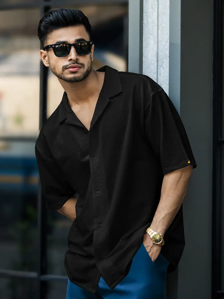 Seersucker Black Half Sleeve Shirt (1).webp