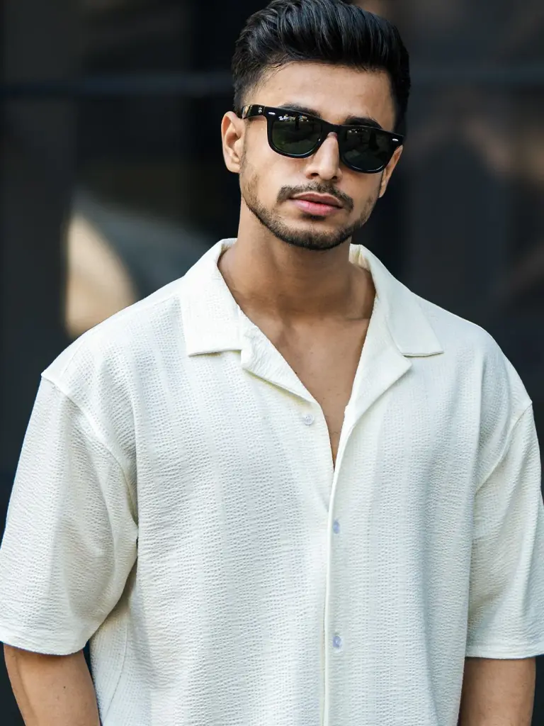 Seersucker Off White Half Sleeve Shirt.webp