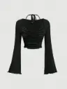CASUAL BELL SLEEVES COLOR BLOCK WOMEN BLACK TOP