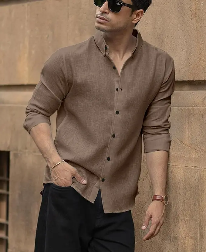 Men's Solid Linen Cotton Shirt | Casual | Plain | Full Sleeve | Summer-Regular Fit| Men Stylish Shirt | Everyday Formal Wear