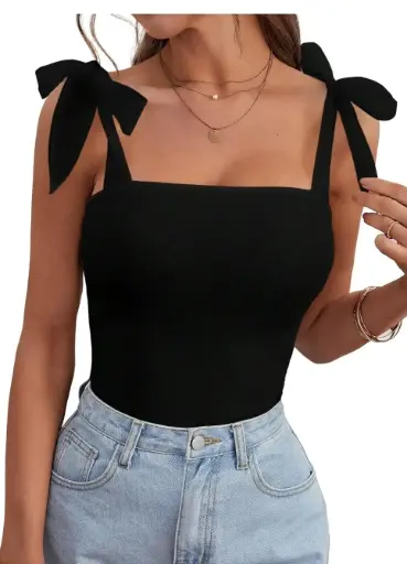 solid square neck tie up shoulder sleeveless crop top