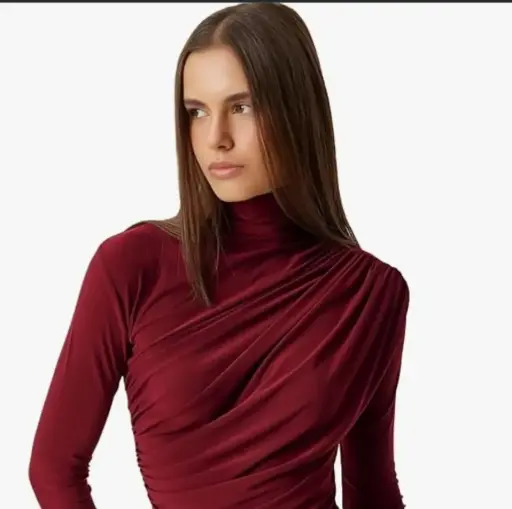 GATHERED RUCHED FRONTFLOW ULTRA SOFT MICROFIBER SOFTLINE CUDDLE TEE FULLSLEEVE TOPFOR FOR WOMEN