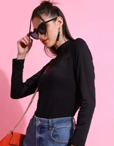 BLACK HIGH NECK LONG SLEEVES TOP